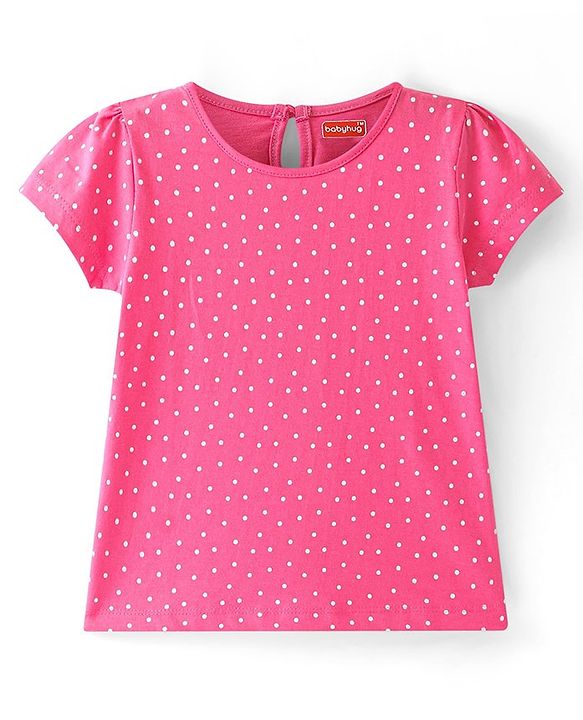Babyhug Cotton Knit Half Sleeves Tops with Polka Dots & Floral Print Pack of 3 - Pink Blue & Yellow