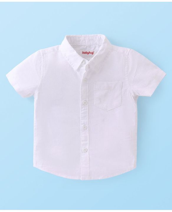 Babyhug Cotton Woven Half Sleeves Solid Color Shirt & Striped Shorts With Suspender - White & Beige