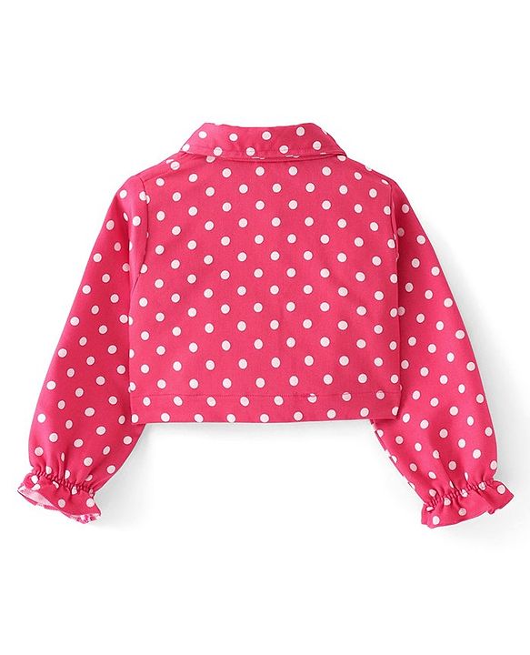 Babyhug Woven Sleeveless Frock Bow Applique with Polka Dot Shrug - Navy Blue & Pink