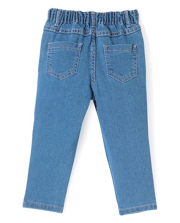 Babyhug Full Length Denim Washed Jeans with Stretch Floral Print - Blue