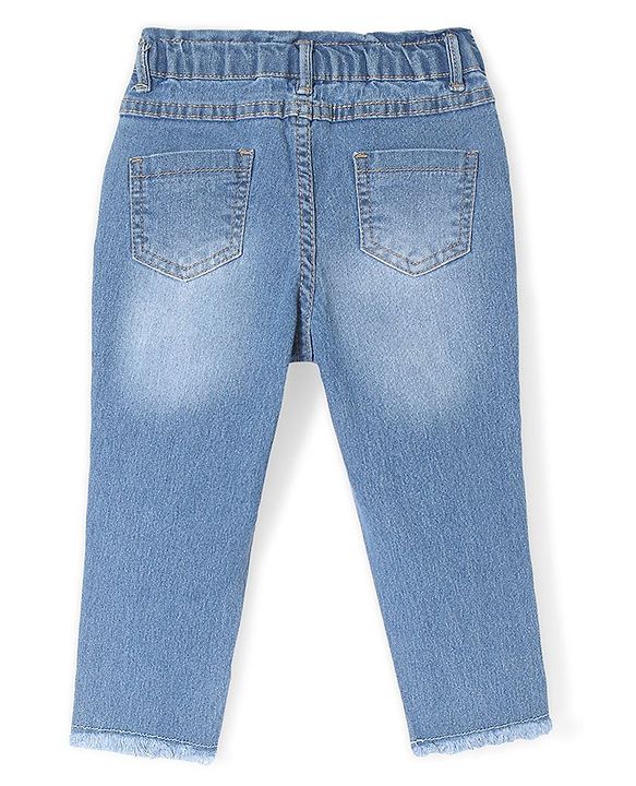 Babyhug  Full Length Denim Jeans with Floral Print - Blue