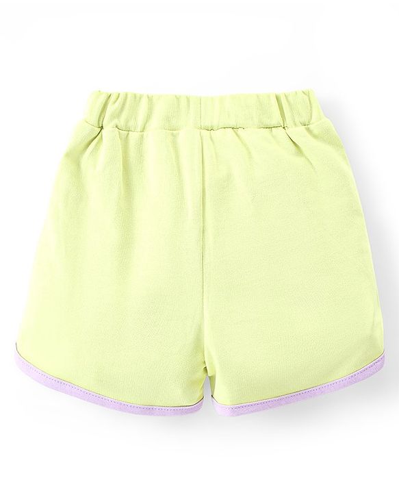 Babyhug Disney Cotton Knit Half Sleeves T-Shirt & Shorts Set with Front and Back Minnie Mouse Graphics - Purple & Green