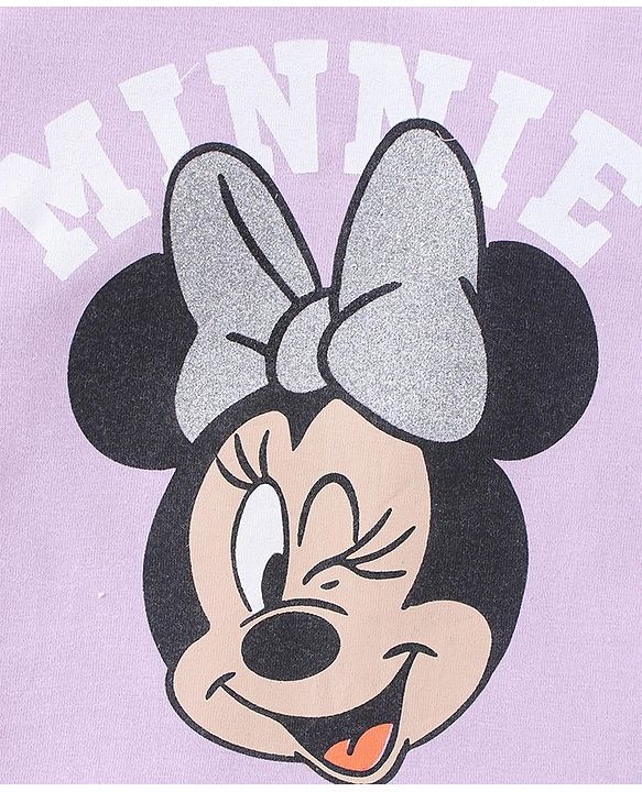 Babyhug Disney Cotton Knit Half Sleeves T-Shirt & Shorts Set with Front and Back Minnie Mouse Graphics - Purple & Green
