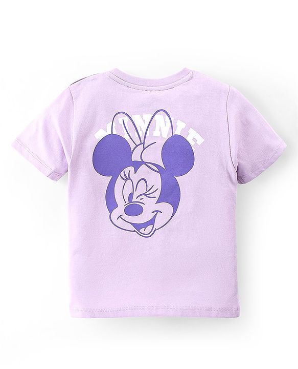Babyhug Disney Cotton Knit Half Sleeves T-Shirt & Shorts Set with Front and Back Minnie Mouse Graphics - Purple & Green