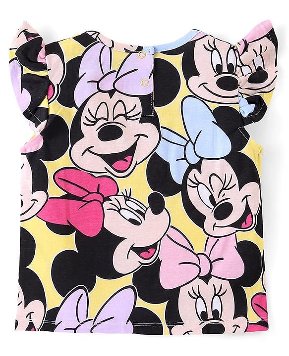 Babyhug Disney Cotton Knit Flutter Sleeves Top & Shorts Set With Minnie Mouse Graphics - Multicolor