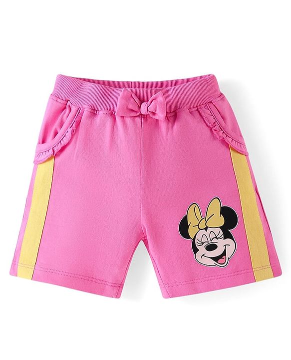Babyhug Disney Cotton Knit Flutter Sleeves Top & Shorts Set With Minnie Mouse Graphics - Multicolor
