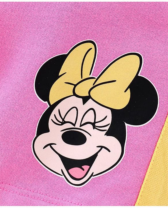 Babyhug Disney Cotton Knit Flutter Sleeves Top & Shorts Set With Minnie Mouse Graphics - Multicolor
