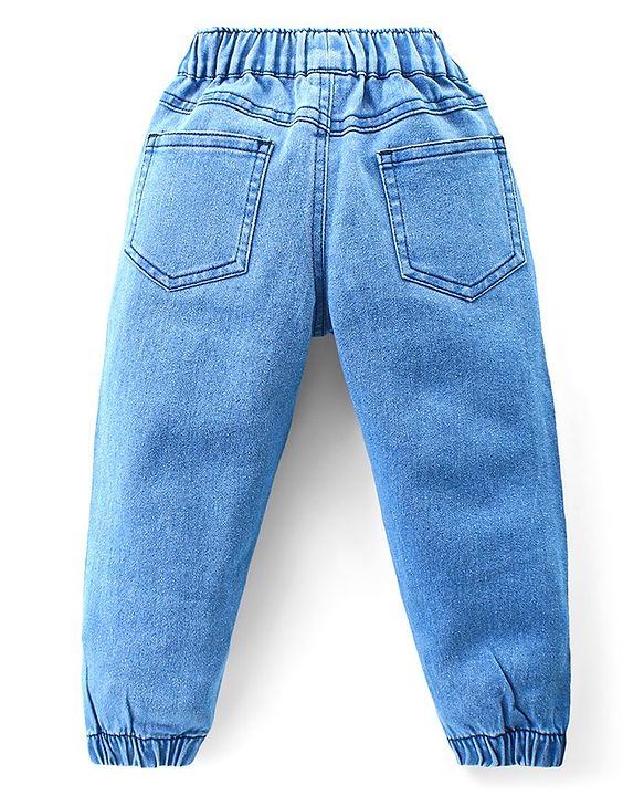 Babyhug Single Jersey Knit Full Sleeves T-Shirt & Denim Jeans Set With Animals Embroidery - Blue