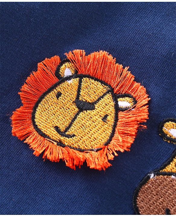 Babyhug Single Jersey Knit Full Sleeves T-Shirt & Denim Jeans Set With Animals Embroidery - Blue