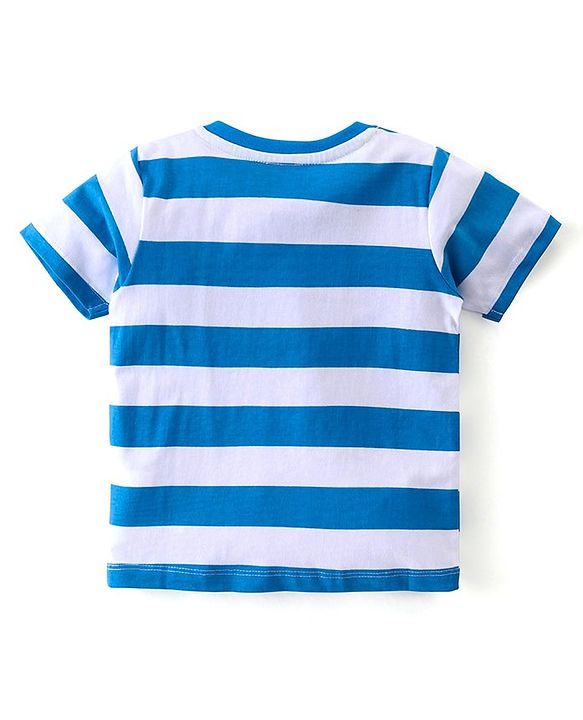 Babyhug Cotton Knit Half Sleeves Striped Henley T-Shirt & Woven Shorts Set - Blue & Beige