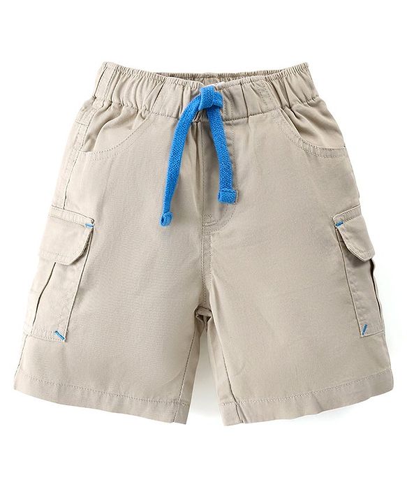 Babyhug Cotton Knit Half Sleeves Striped Henley T-Shirt & Woven Shorts Set - Blue & Beige