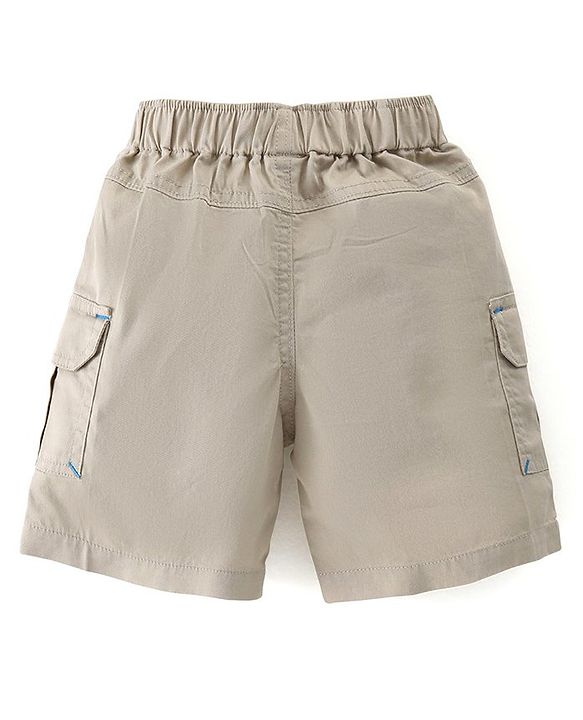 Babyhug Cotton Knit Half Sleeves Striped Henley T-Shirt & Woven Shorts Set - Blue & Beige