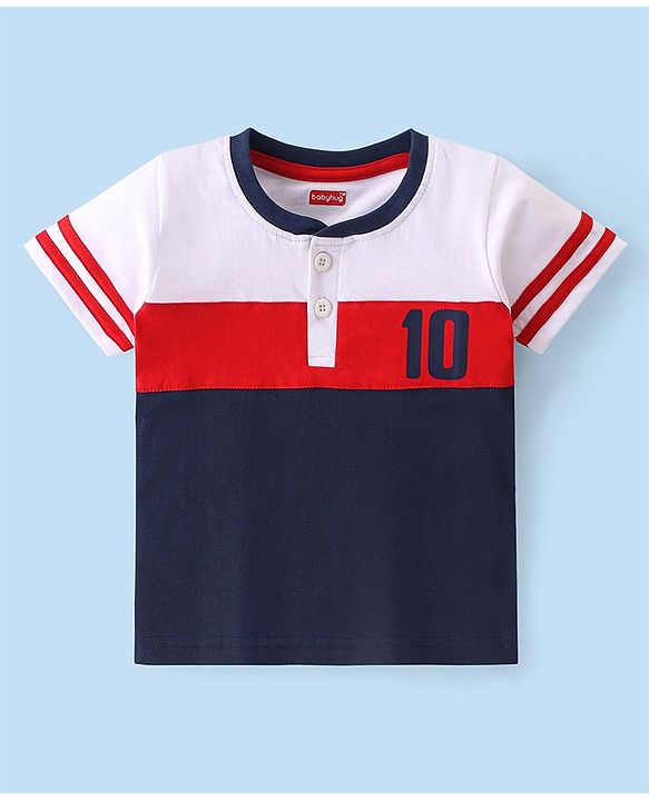 Babyhug Cotton Knit Half Sleeves Number Printed T-Shirt & Denim Shorts Set - Multicolor
