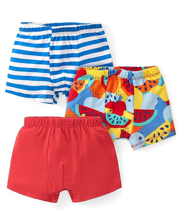 Babyhug 100% Cotton Trunk with Stripes & Tropical Print Pack Of 3 - Multicolor