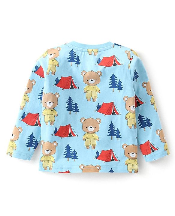 Babyhug Single Jersey Full Sleeve Night Suit Bear & Camping Print - Blue