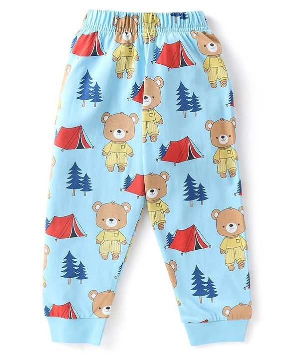 Babyhug Single Jersey Full Sleeve Night Suit Bear & Camping Print - Blue