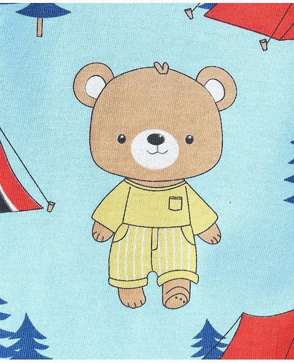 Babyhug Single Jersey Full Sleeve Night Suit Bear & Camping Print - Blue