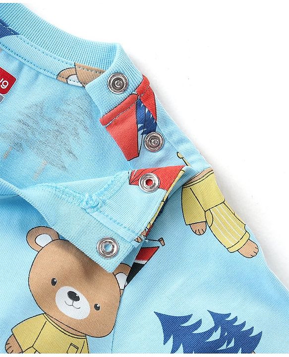 Babyhug Single Jersey Full Sleeve Night Suit Bear & Camping Print - Blue