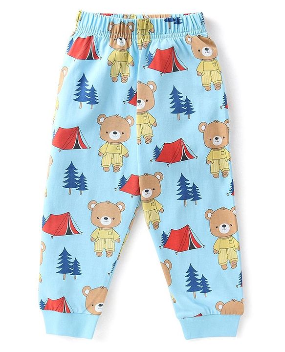 Babyhug Single Jersey Full Sleeve Night Suit Bear & Camping Print - Blue