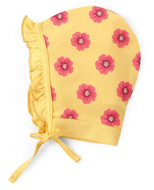 Babyhug 100% Cotton Bonnet Cap with Floral Print Pack of 2 - Multicolor