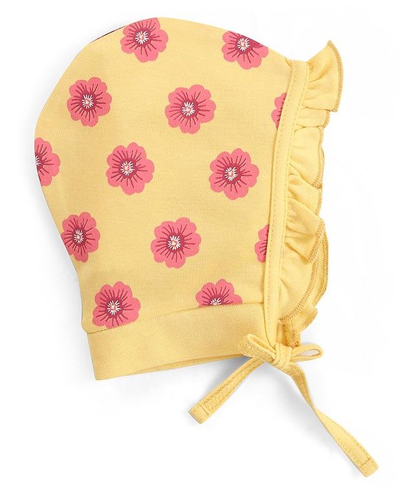 Babyhug 100% Cotton Bonnet Cap with Floral Print Pack of 2 - Multicolor