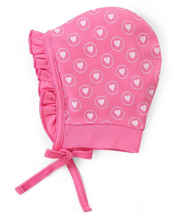 Babyhug 100% Cotton Cap with Knot Heart Print Pack of 2 - Pink & Green