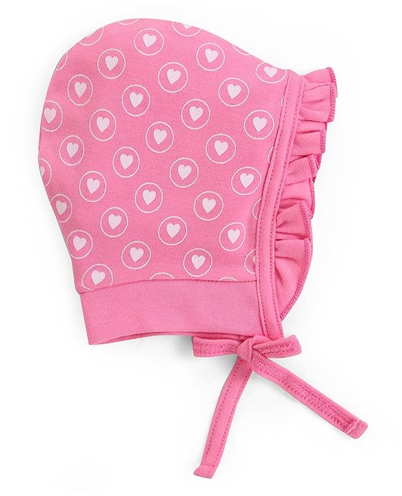 Babyhug 100% Cotton Cap with Knot Heart Print Pack of 2 - Pink & Green