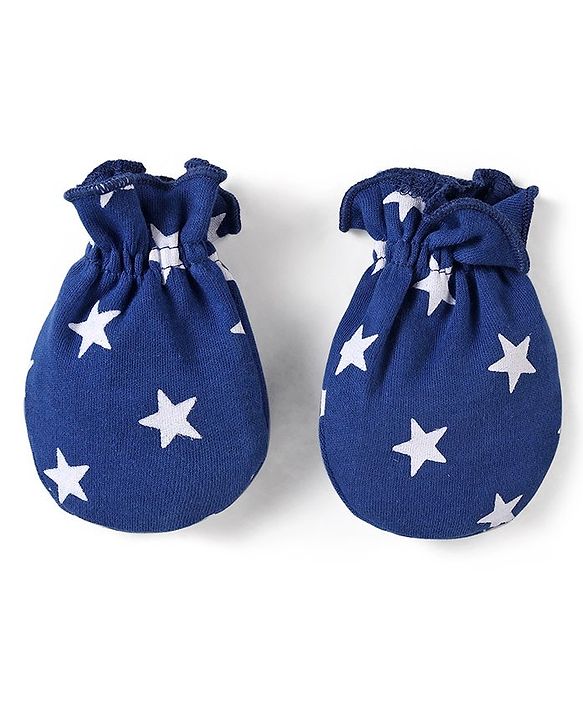 Babyhug 100% Cotton Mittens & Booties Set Star Print - Navy Blue