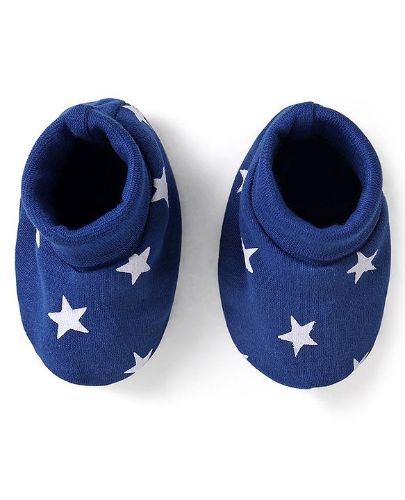 Babyhug 100% Cotton Mittens & Booties Set Star Print - Navy Blue
