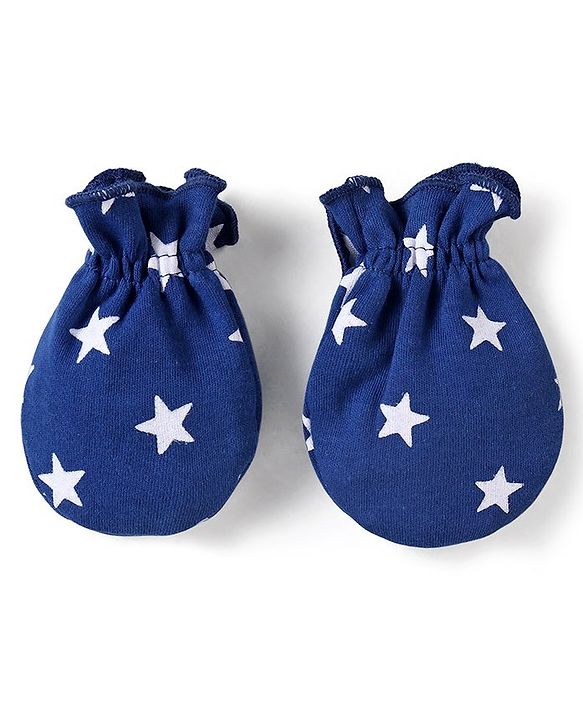 Babyhug 100% Cotton Mittens & Booties Set Star Print - Navy Blue