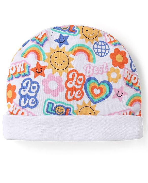 Babyhug 100% Cotton Cap Mittens & Booties Set Text Print Multicolour - Diameter  11.5 cm