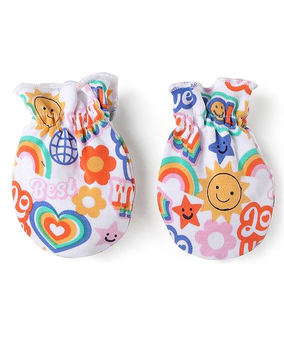 Babyhug 100% Cotton Cap Mittens & Booties Set Text Print Multicolour - Diameter  11.5 cm
