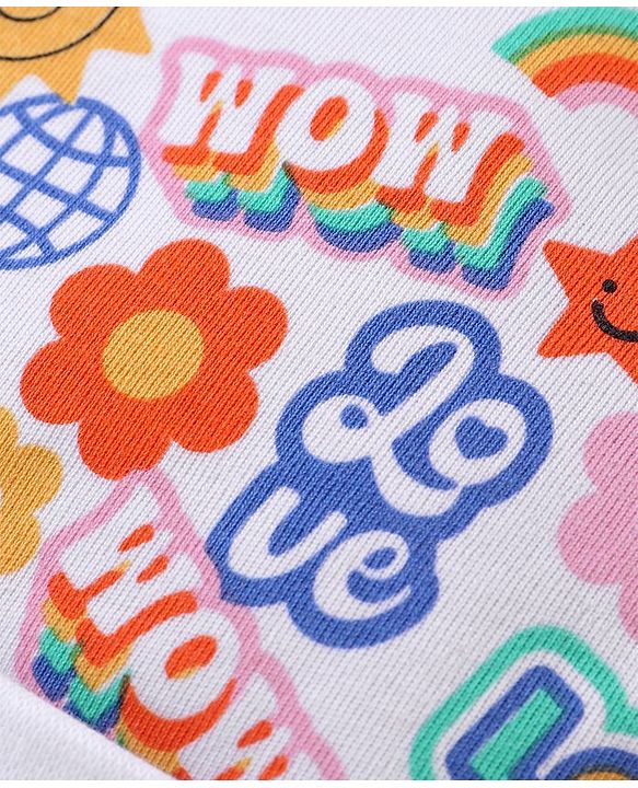 Babyhug 100% Cotton Cap Mittens & Booties Set Text Print Multicolour - Diameter  11.5 cm
