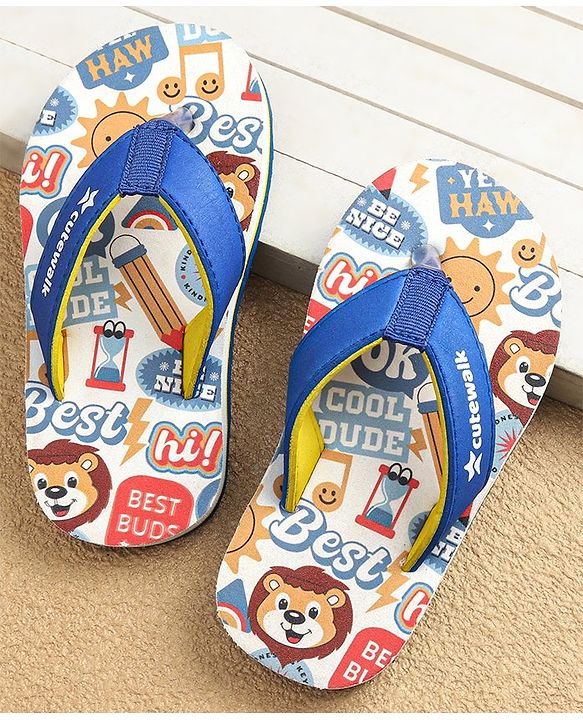 Cute Walk by Babyhug Slip On Flip Flops Lion Print -Blue