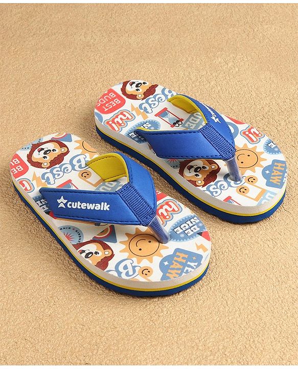 Cute Walk by Babyhug Slip On Flip Flops Lion Print -Blue