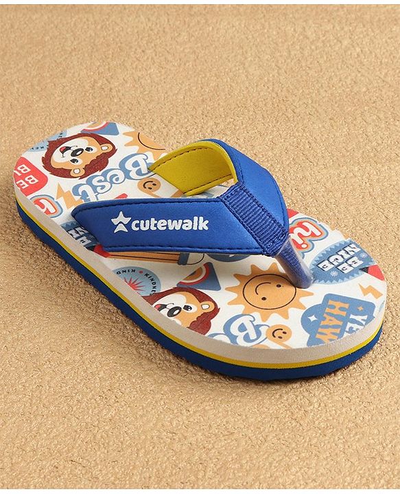Cute Walk by Babyhug Slip On Flip Flops Lion Print -Blue