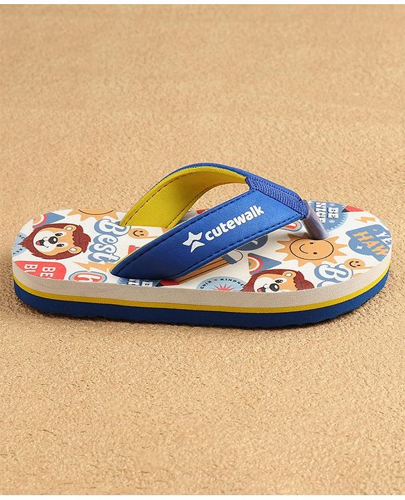 Cute Walk by Babyhug Slip On Flip Flops Lion Print -Blue
