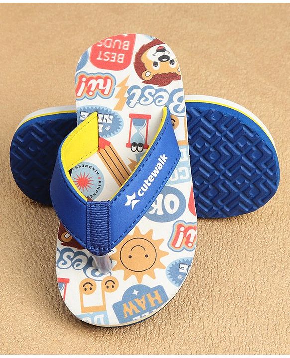 Cute Walk by Babyhug Slip On Flip Flops Lion Print -Blue