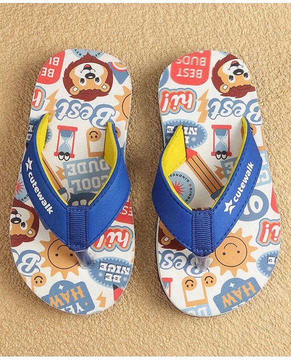 Cute Walk by Babyhug Slip On Flip Flops Lion Print -Blue