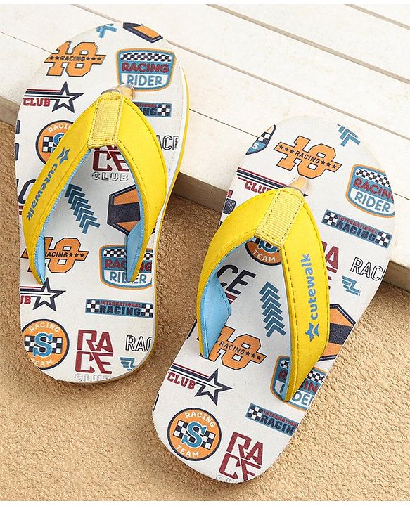 Cute Walk by Babyhug Slip On Flip Flops Text Print - Yellow