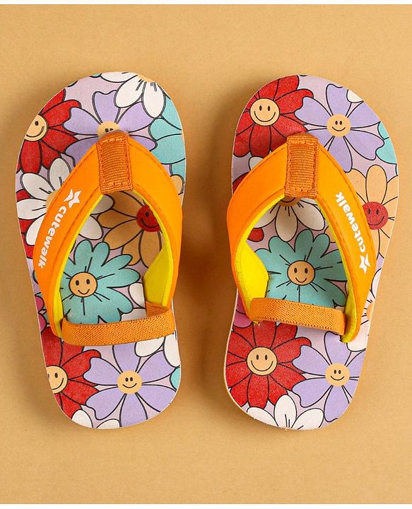 Cute Walk by Babyhug Slip On Floral Printed Flip Flops with Back Strap Closure - Orange