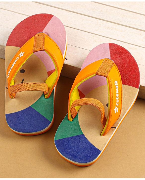 Cute Walk by Babyhug Flip Flops with Back Strap Closure - Red Orange & Blue