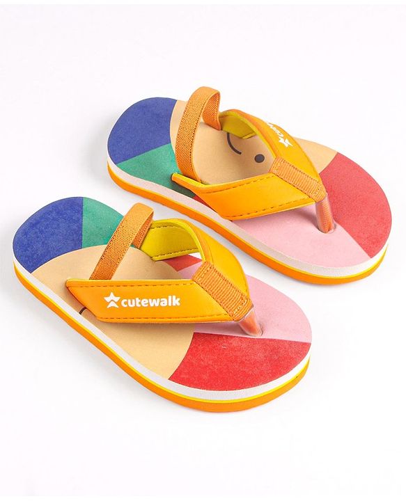 Cute Walk by Babyhug Flip Flops with Back Strap Closure - Red Orange & Blue