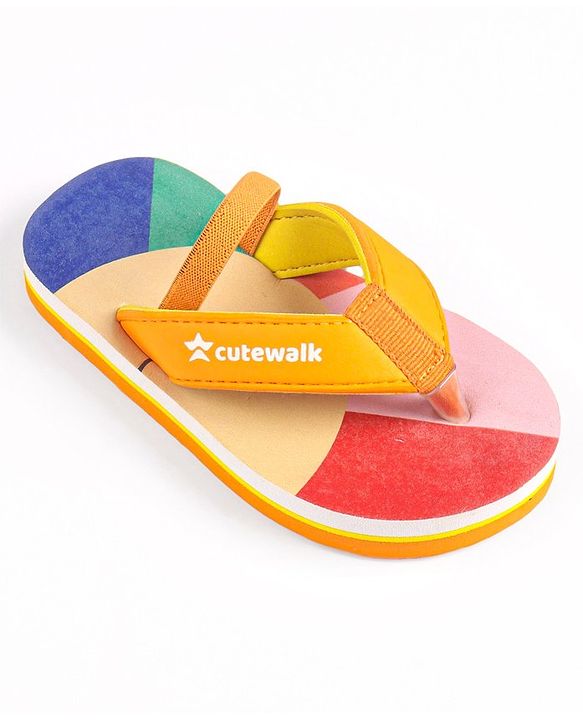 Cute Walk by Babyhug Flip Flops with Back Strap Closure - Red Orange & Blue