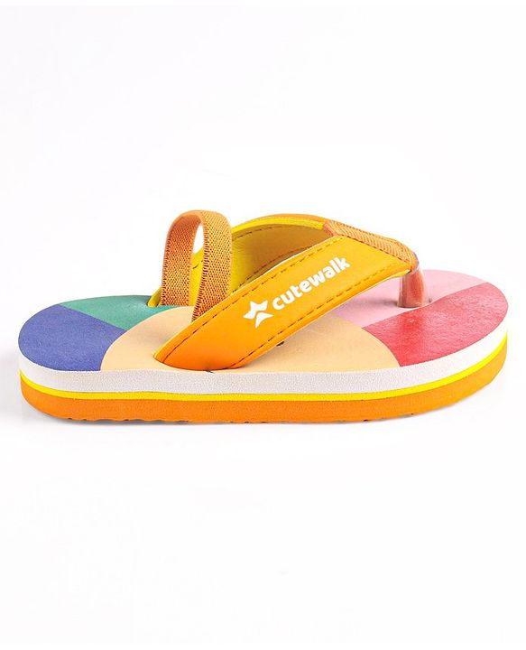 Cute Walk by Babyhug Flip Flops with Back Strap Closure - Red Orange & Blue