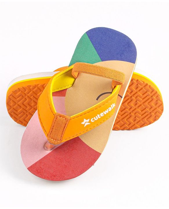 Cute Walk by Babyhug Flip Flops with Back Strap Closure - Red Orange & Blue