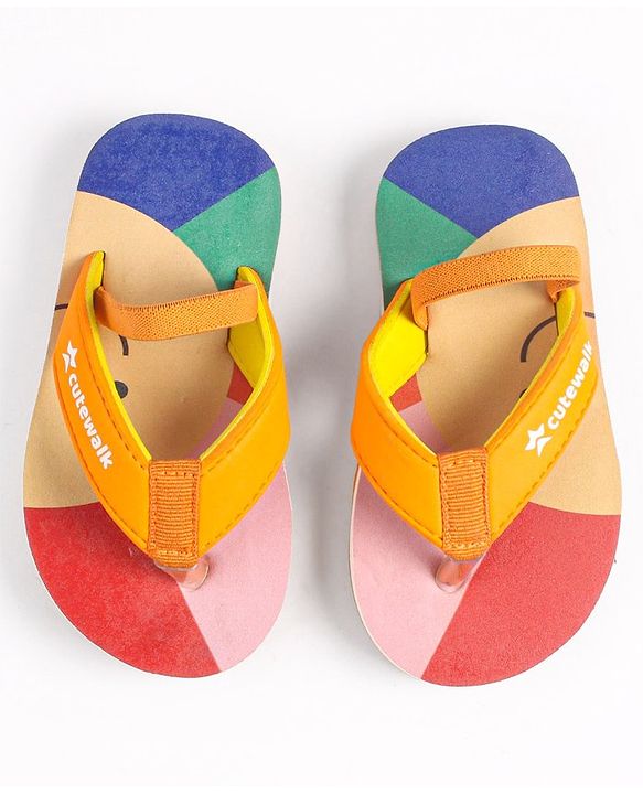 Cute Walk by Babyhug Flip Flops with Back Strap Closure - Red Orange & Blue
