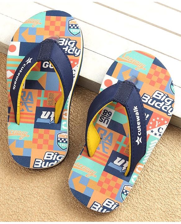 Cute Walk by Babyhug Slip On Flip Flops Text Print - Navy
