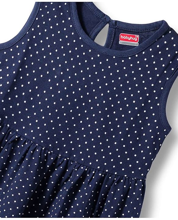 Babyhug Single Jersey Sleeveless Frock with Heart Print - Navy