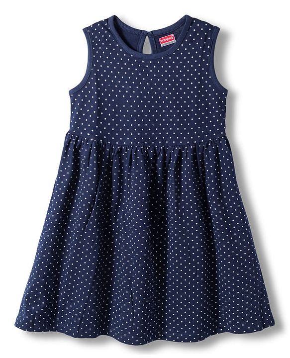 Babyhug Single Jersey Sleeveless Frock with Heart Print - Navy